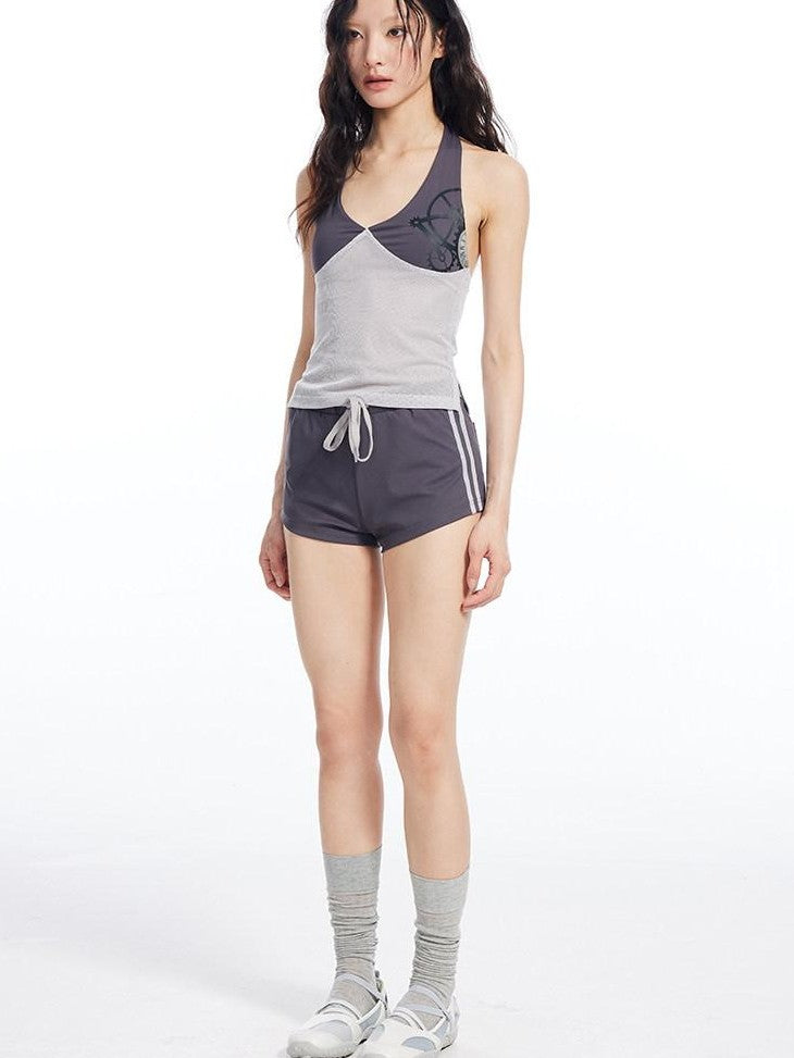 THELIGHT OFFICIAL Contrast Colorblock Mesh Patchwork Halterneck Women's Mesh Tank Tops