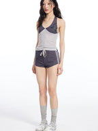 THELIGHT OFFICIAL Contrast Colorblock Mesh Patchwork Halterneck Women's Mesh Tank Tops
