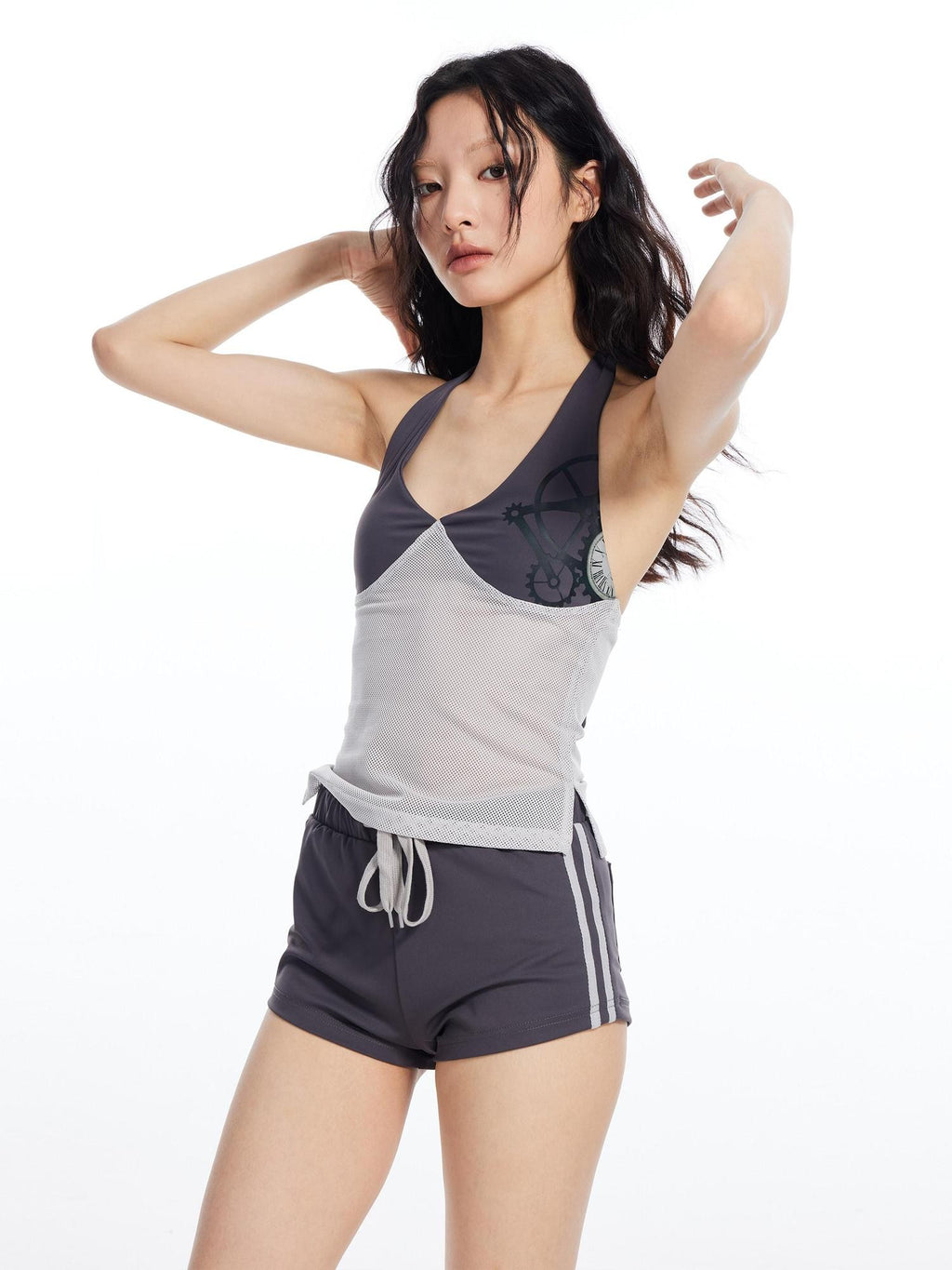 THELIGHT OFFICIAL Contrast Colorblock Mesh Patchwork Halterneck Women's Mesh Tank Tops