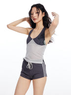 THELIGHT OFFICIAL Contrast Colorblock Mesh Patchwork Halterneck Women's Mesh Tank Tops