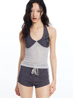 THELIGHT OFFICIAL Contrast Colorblock Mesh Patchwork Halterneck Women's Mesh Tank Tops