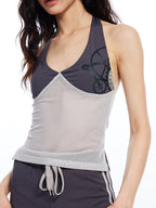 THELIGHT OFFICIAL Contrast Colorblock Mesh Patchwork Halterneck Women's Mesh Tank Tops