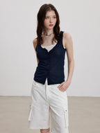 THELIGHT OFFICIAL Cooling Button Front Spaghetti Strap Slim Fit Women's Lyocell Tank Tops