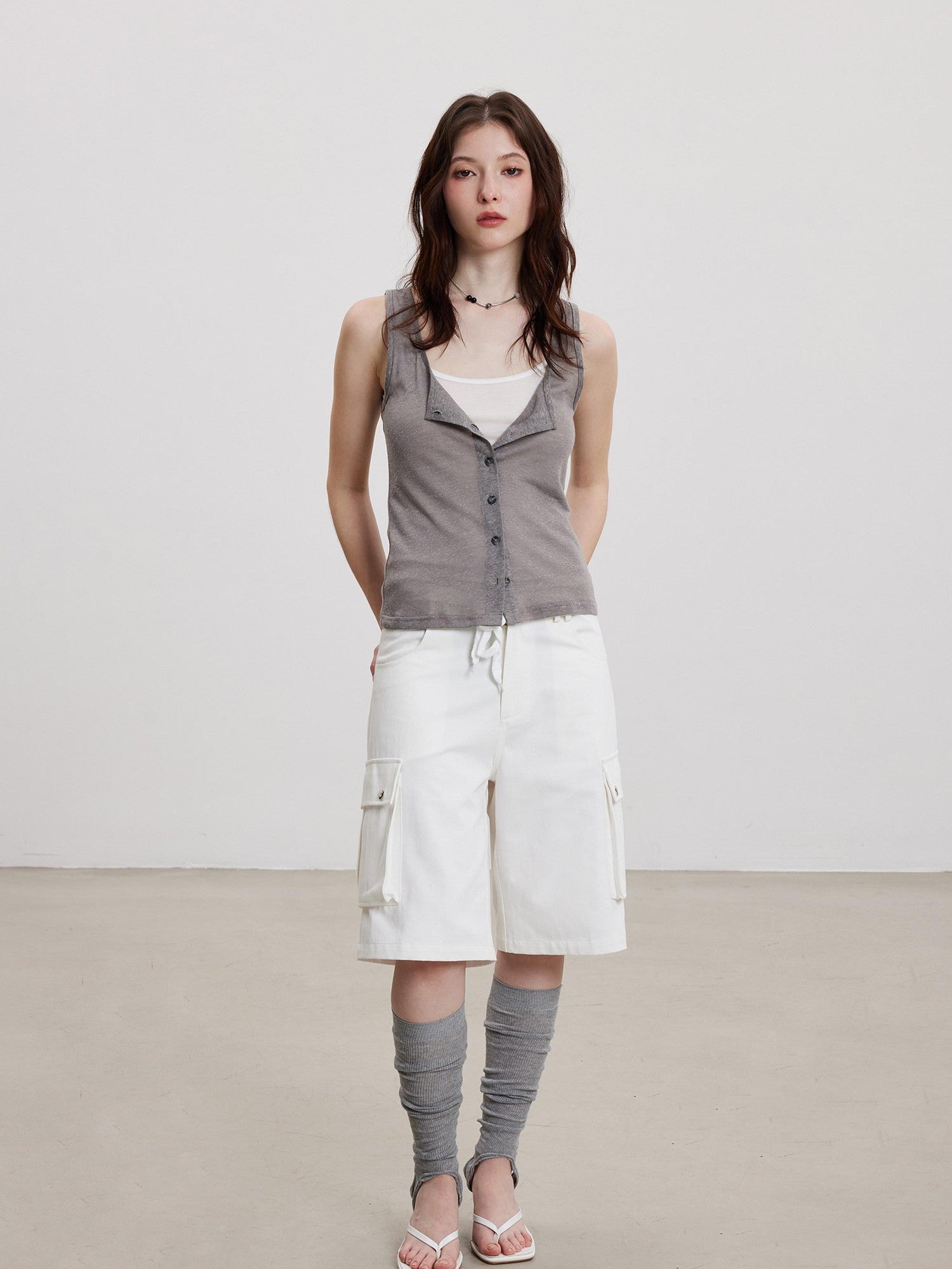 THELIGHT OFFICIAL Cooling Button Front Spaghetti Strap Slim Fit Women's Lyocell Tank Tops