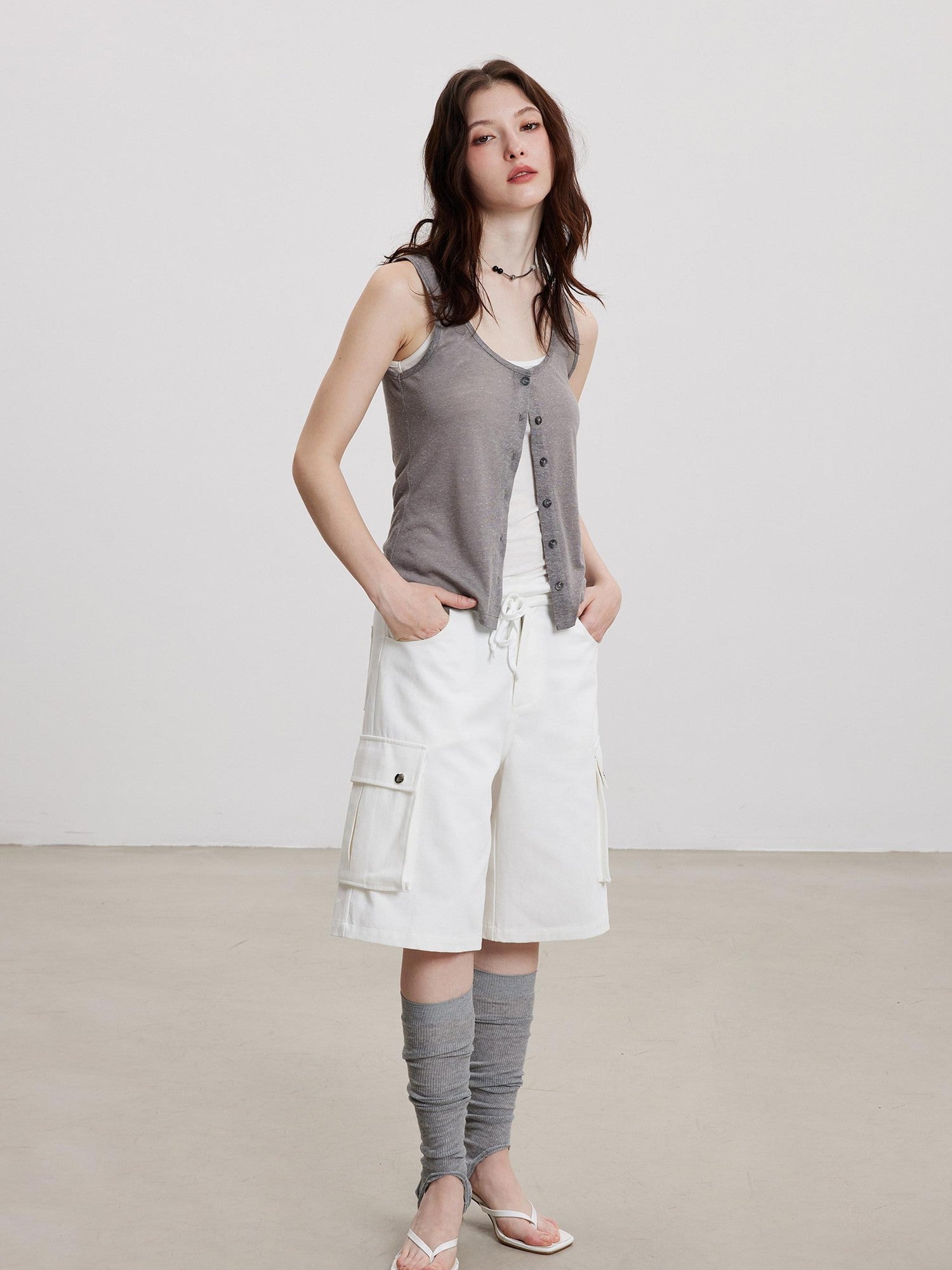 THELIGHT OFFICIAL Cooling Button Front Spaghetti Strap Slim Fit Women's Lyocell Tank Tops