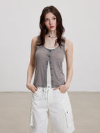 THELIGHT OFFICIAL Cooling Button Front Spaghetti Strap Slim Fit Women's Lyocell Tank Tops