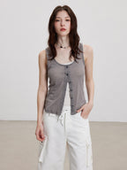 THELIGHT OFFICIAL Cooling Button Front Spaghetti Strap Slim Fit Women's Lyocell Tank Tops