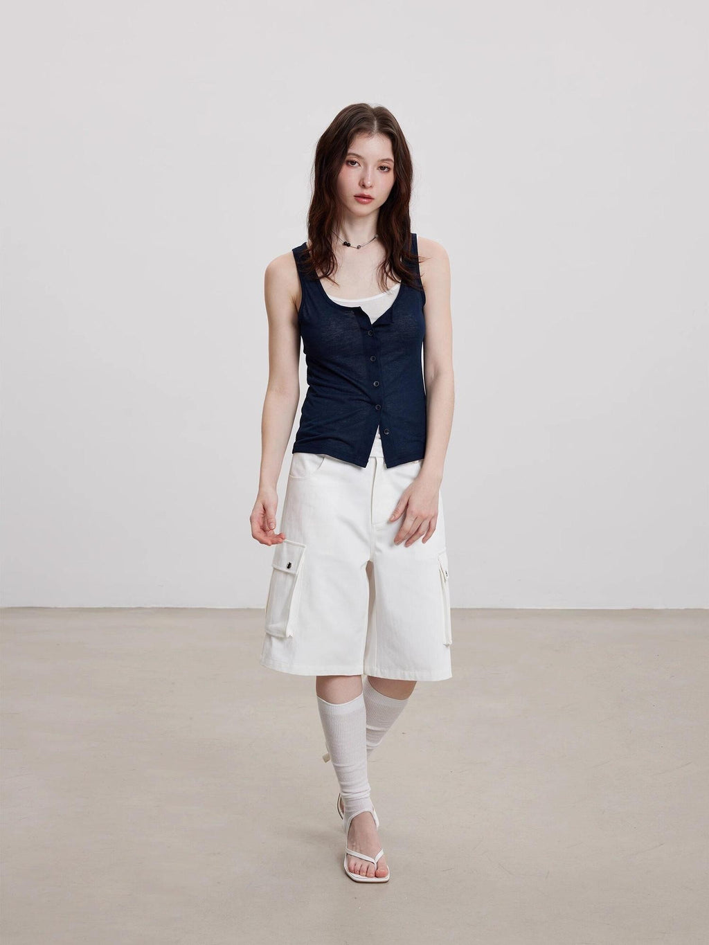 THELIGHT OFFICIAL Cooling Button Front Spaghetti Strap Slim Fit Women's Lyocell Tank Tops