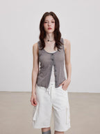 THELIGHT OFFICIAL Cooling Button Front Spaghetti Strap Slim Fit Women's Lyocell Tank Tops