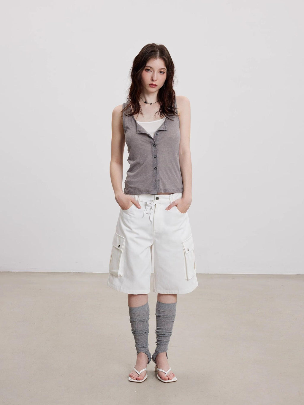 THELIGHT OFFICIAL Cooling Button Front Spaghetti Strap Slim Fit Women's Lyocell Tank Tops