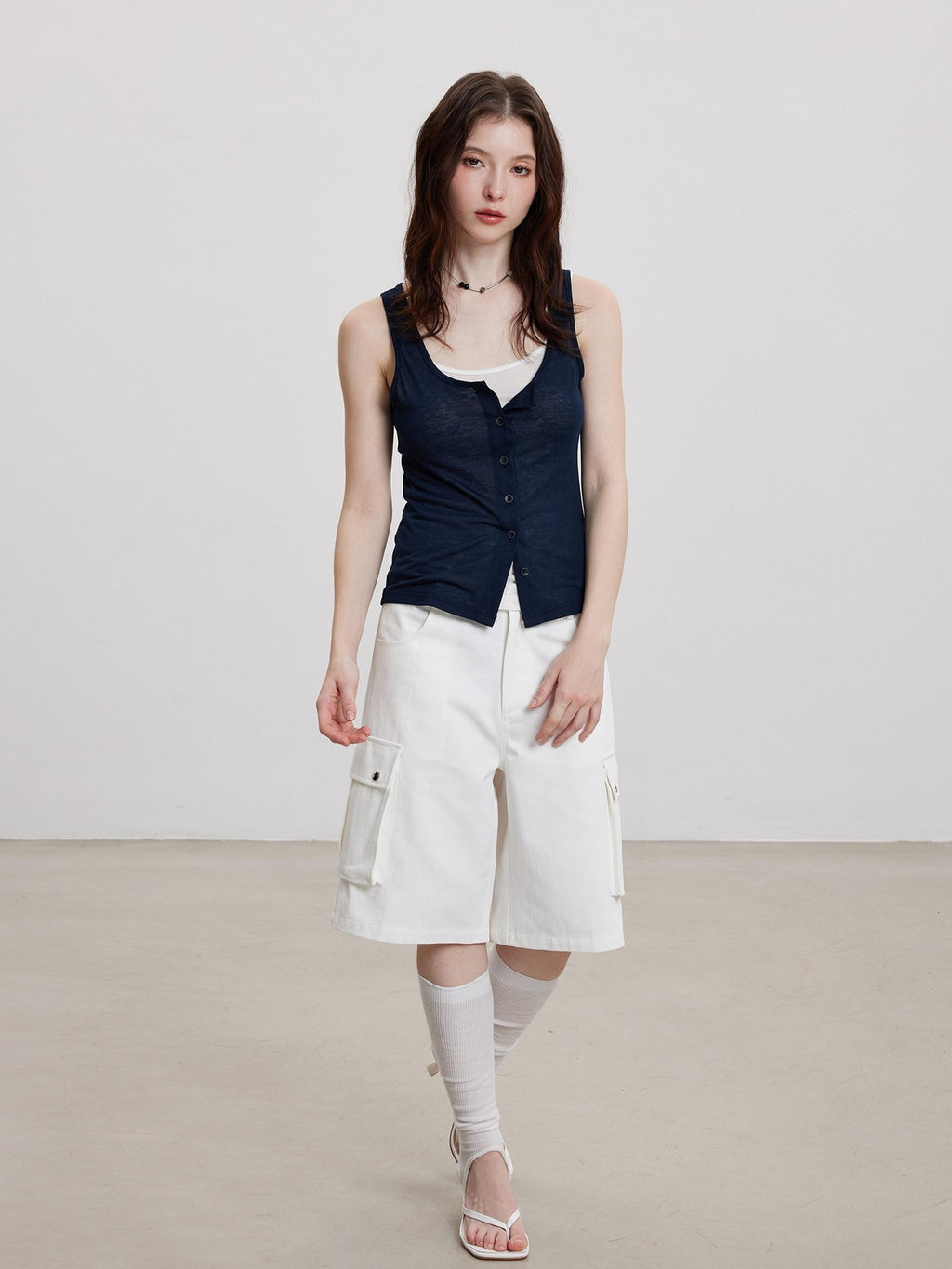 THELIGHT OFFICIAL Cooling Button Front Spaghetti Strap Slim Fit Women's Lyocell Tank Tops