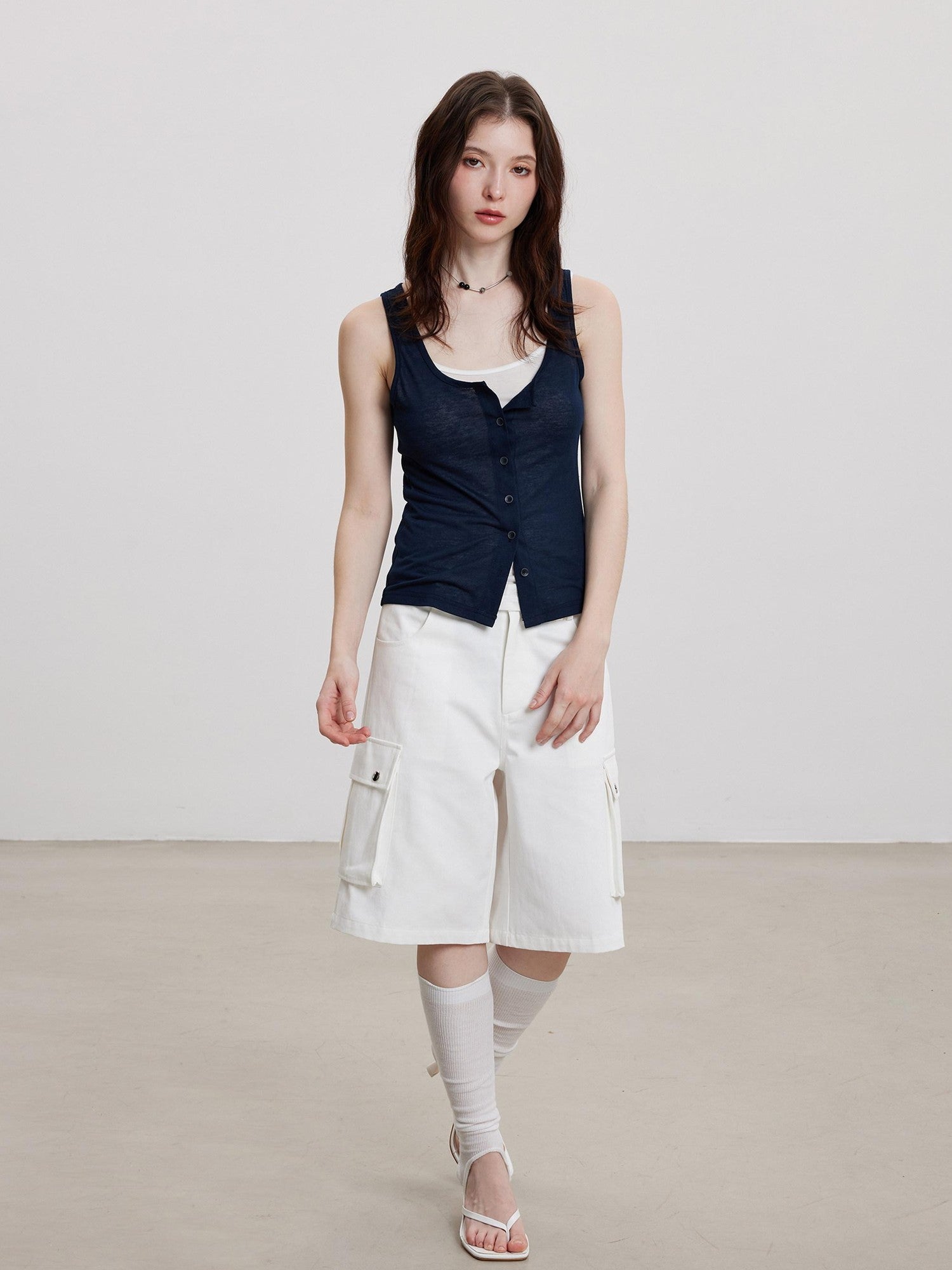 THELIGHT OFFICIAL Cooling Button Front Spaghetti Strap Slim Fit Women's Lyocell Tank Tops
