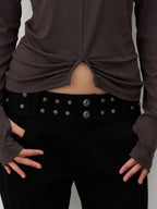 THELIGHT OFFICIAL Cropped High Neck Ruched Waist Slim Women's Viscose Blend Long Sleeve T-shirts