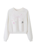 THELIGHT OFFICIAL Cropped Topstitch Print Rhinestone Dragonfly Raglan Women's Cotton Sweatshirts 985410694439