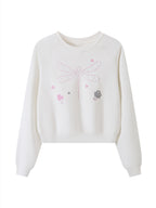 THELIGHT OFFICIAL Cropped Topstitch Print Rhinestone Dragonfly Raglan Women's Cotton Sweatshirts 985410694439