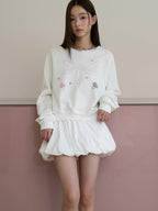 THELIGHT OFFICIAL Cropped Topstitch Print Rhinestone Dragonfly Raglan Women's Cotton Sweatshirts