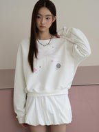 THELIGHT OFFICIAL Cropped Topstitch Print Rhinestone Dragonfly Raglan Women's Cotton Sweatshirts