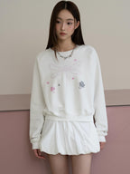 THELIGHT OFFICIAL Cropped Topstitch Print Rhinestone Dragonfly Raglan Women's Cotton Sweatshirts
