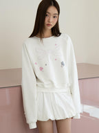 THELIGHT OFFICIAL Cropped Topstitch Print Rhinestone Dragonfly Raglan Women's Cotton Sweatshirts