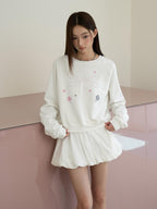 THELIGHT OFFICIAL Cropped Topstitch Print Rhinestone Dragonfly Raglan Women's Cotton Sweatshirts