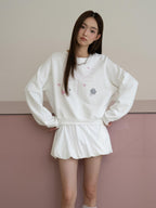 THELIGHT OFFICIAL Cropped Topstitch Print Rhinestone Dragonfly Raglan Women's Cotton Sweatshirts