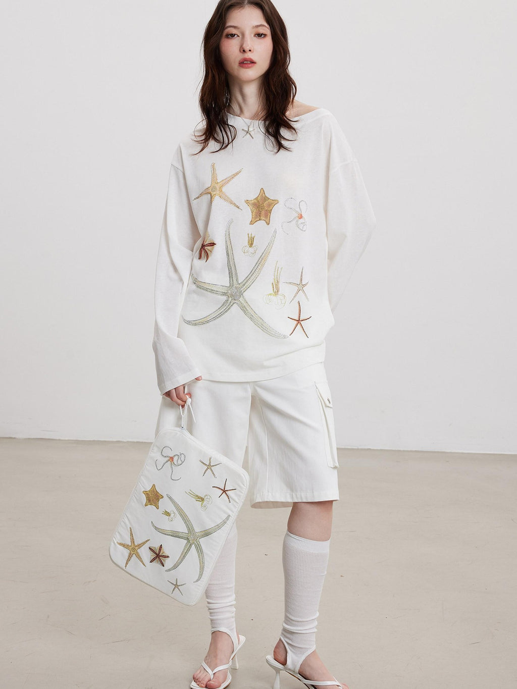 THELIGHT OFFICIAL Cute Starfish Printed Handheld Briefcase Women's Laptop Sleeve Clutch Bags