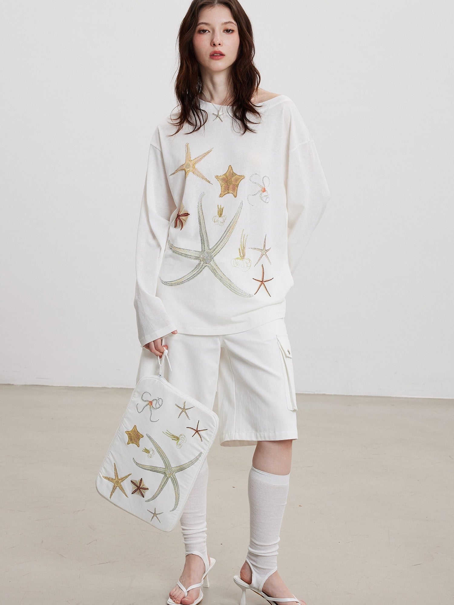 THELIGHT OFFICIAL Cute Starfish Printed Handheld Briefcase Women's Laptop Sleeve Clutch Bags