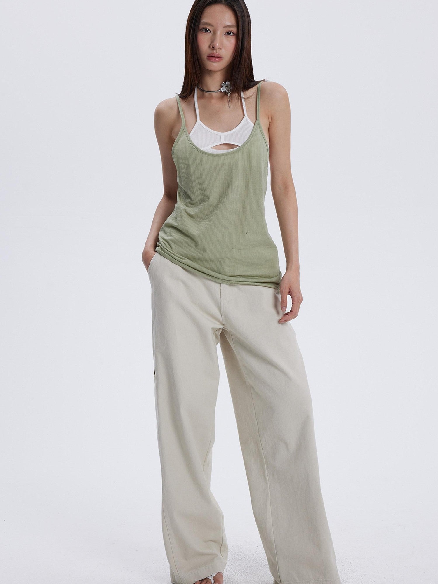 THELIGHT OFFICIAL Cutout Back Double Layer Athletic Slim Women's Cotton Camisoles