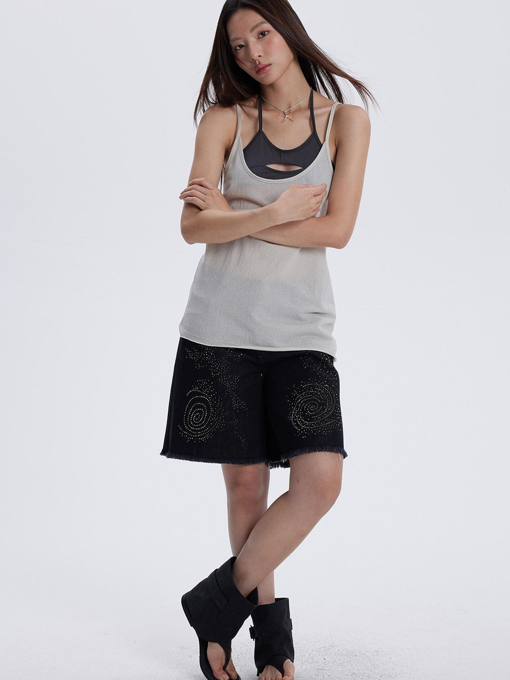 THELIGHT OFFICIAL Cutout Back Double Layer Athletic Slim Women's Cotton Camisoles