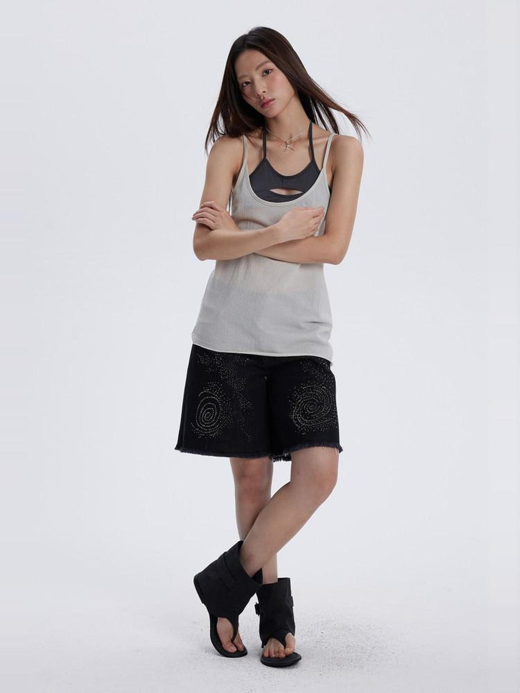 THELIGHT OFFICIAL Cutout Back Double Layer Athletic Slim Women's Cotton Camisoles