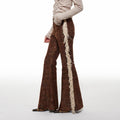 THELIGHT OFFICIAL Dark Brown Frayed Floral Wasteland Women's Polyester Flare Pants 842366348600