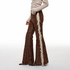 THELIGHT OFFICIAL Dark Brown Frayed Floral Wasteland Women's Polyester Flare Pants 842366348600
