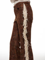 THELIGHT OFFICIAL Dark Brown Frayed Floral Wasteland Women's Polyester Flare Pants