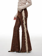 THELIGHT OFFICIAL Dark Brown Frayed Floral Wasteland Women's Polyester Flare Pants
