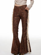 THELIGHT OFFICIAL Dark Brown Frayed Floral Wasteland Women's Polyester Flare Pants