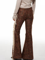 THELIGHT OFFICIAL Dark Brown Frayed Floral Wasteland Women's Polyester Flare Pants