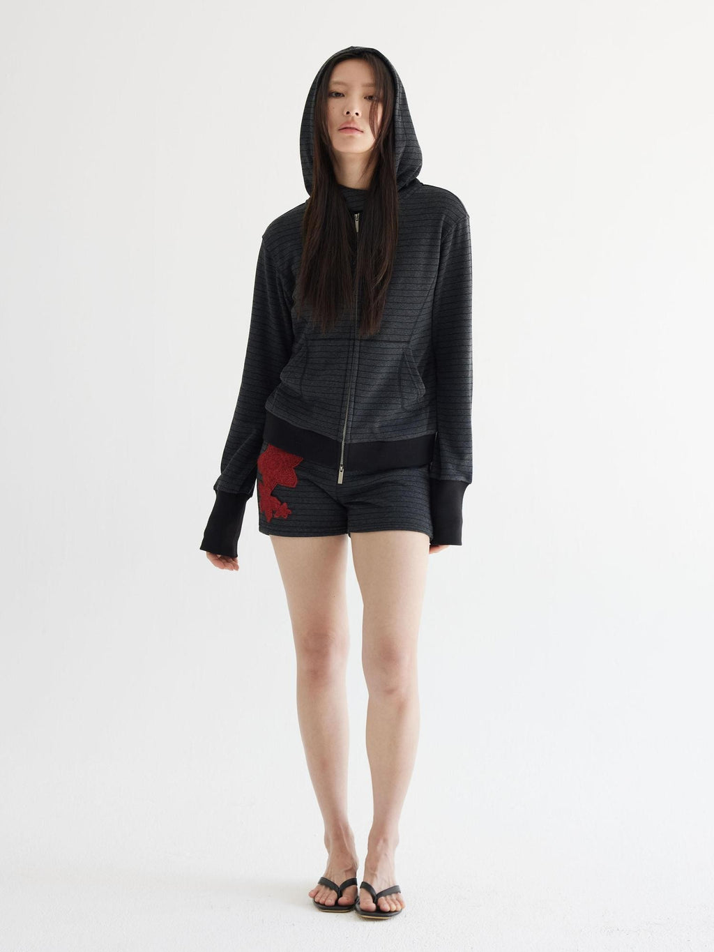 THELIGHT OFFICIAL Dark Gray Star Applique Vintage High Waist Women's Polyester Short Trousers