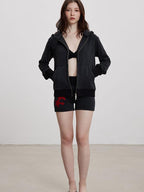 THELIGHT OFFICIAL Dark Gray Star Applique Vintage High Waist Women's Polyester Short Trousers