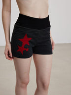 THELIGHT OFFICIAL Dark Gray Star Applique Vintage High Waist Women's Polyester Short Trousers