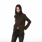 THELIGHT OFFICIAL Double Breasted Deconstructed Stand Collar Slim Women's Wool Casual Jackets 841901714614