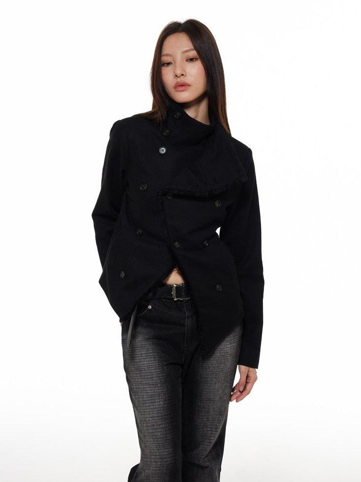THELIGHT OFFICIAL Double Breasted Deconstructed Stand Collar Slim Women's Wool Casual Jackets