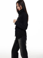 THELIGHT OFFICIAL Double Breasted Deconstructed Stand Collar Slim Women's Wool Casual Jackets