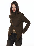 THELIGHT OFFICIAL Double Breasted Deconstructed Stand Collar Slim Women's Wool Casual Jackets
