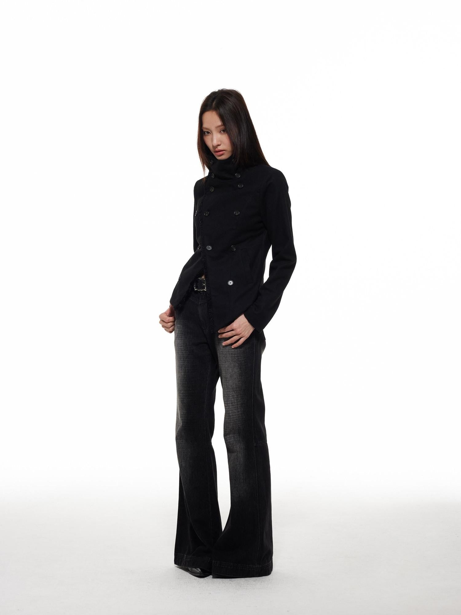 THELIGHT OFFICIAL Double Breasted Deconstructed Stand Collar Slim Women's Wool Casual Jackets