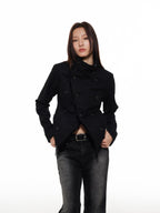 THELIGHT OFFICIAL Double Breasted Deconstructed Stand Collar Slim Women's Wool Casual Jackets