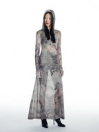 THELIGHT OFFICIAL Dragon Tie Dye Mesh Women's Polyester Blend Casual Maxi Dresses