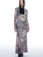 THELIGHT OFFICIAL Dragon Tie Dye Mesh Women's Polyester Blend Casual Maxi Dresses