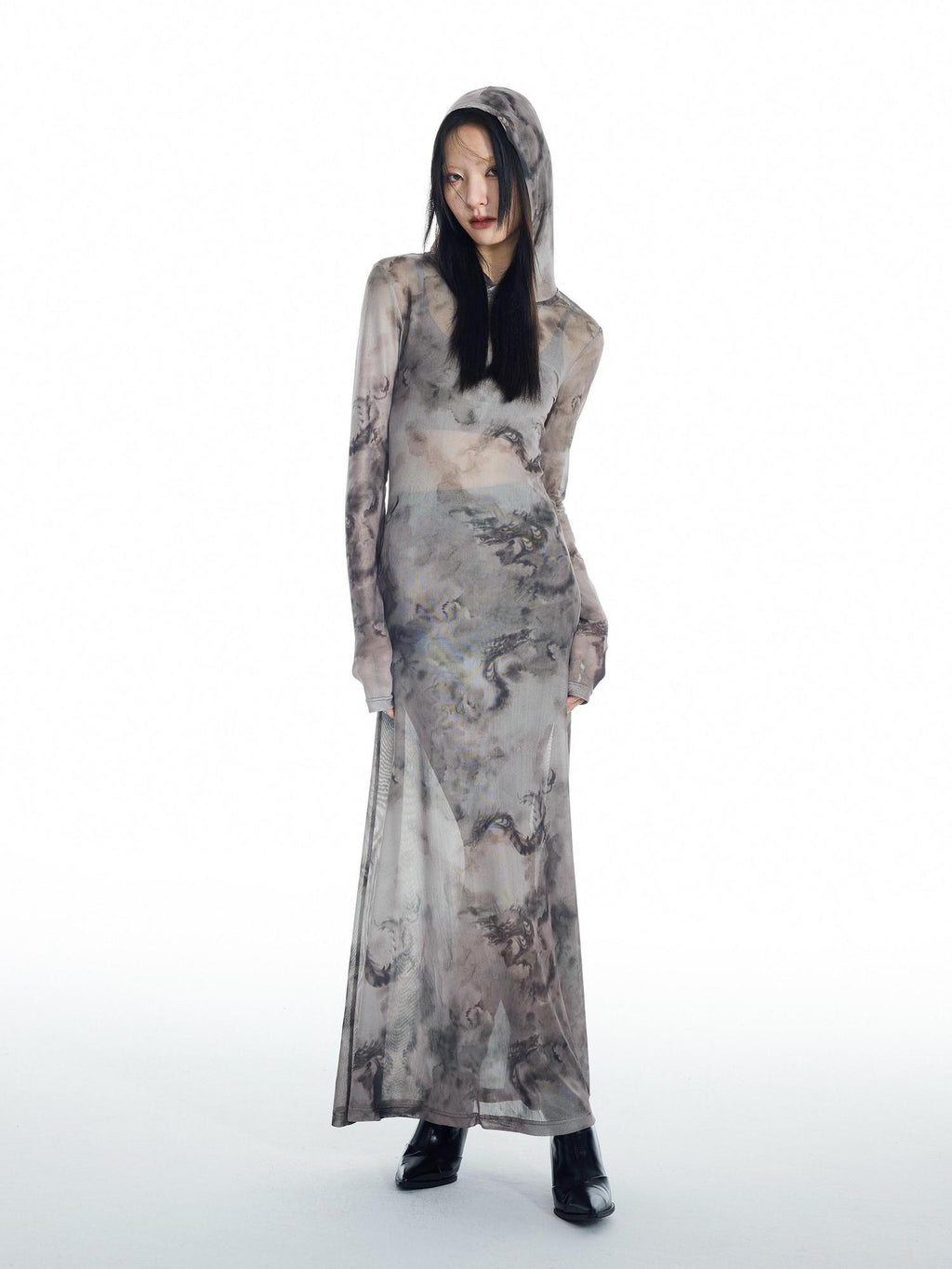 THELIGHT OFFICIAL Dragon Tie Dye Mesh Women's Polyester Blend Casual Maxi Dresses