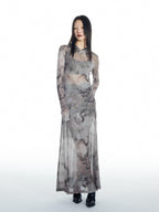 THELIGHT OFFICIAL Dragon Tie Dye Mesh Women's Polyester Blend Casual Maxi Dresses