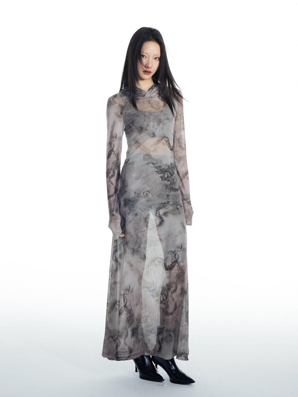 THELIGHT OFFICIAL Dragon Tie Dye Mesh Women's Polyester Blend Casual Maxi Dresses